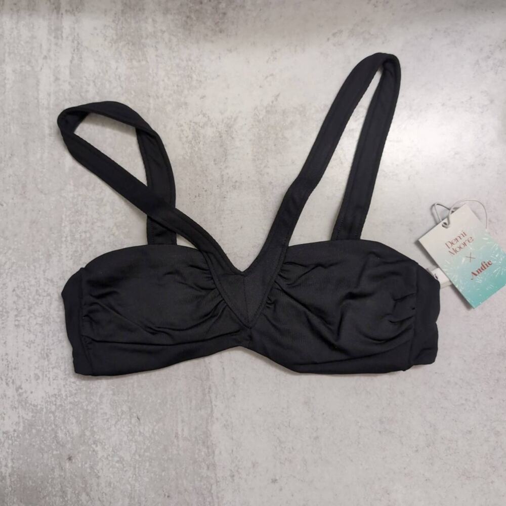NWT Andie Black Demi Moore The Monaco V-Front Bikini Top S